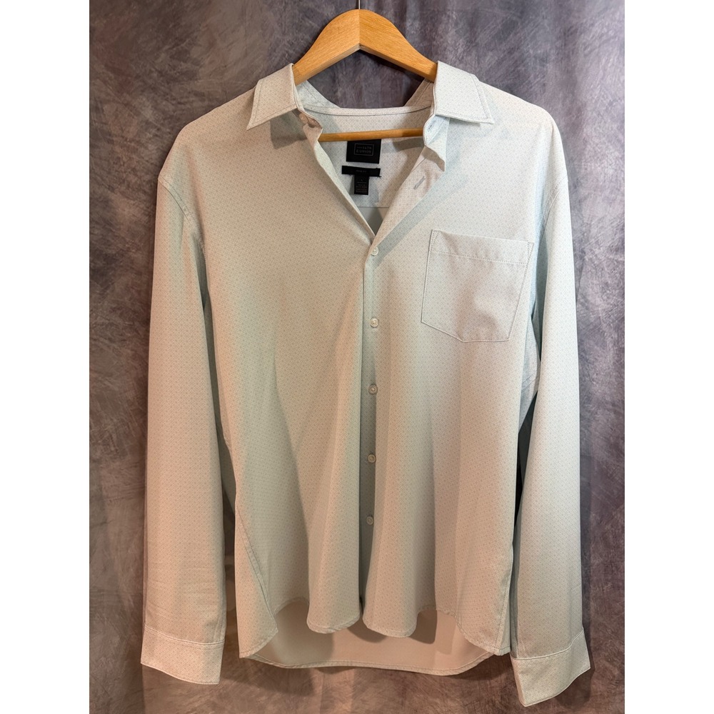 14th & Union Mens Trim Fit Button Down Shirt Light Blue Geometric Pattern Large